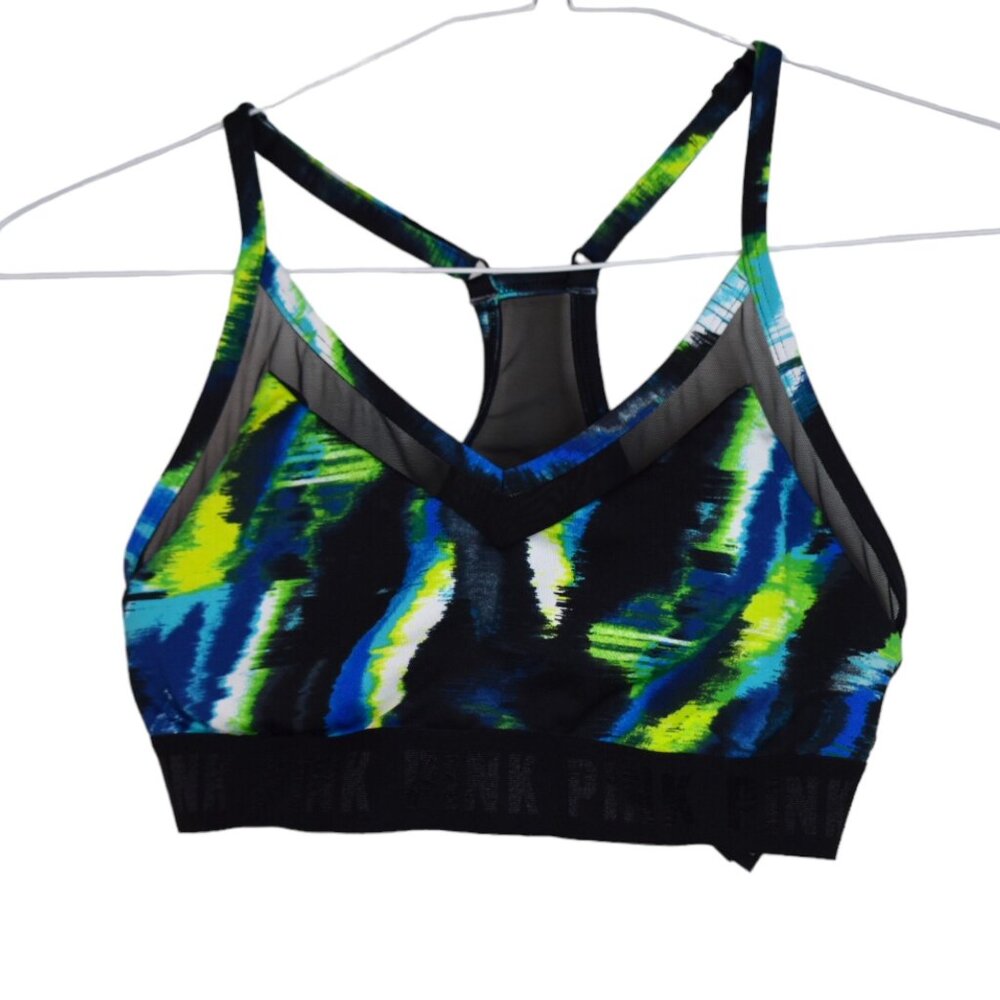 Victorias Secret Pink Sports Bra Sz M Womens Printed T Back Activewear Gym Mesh